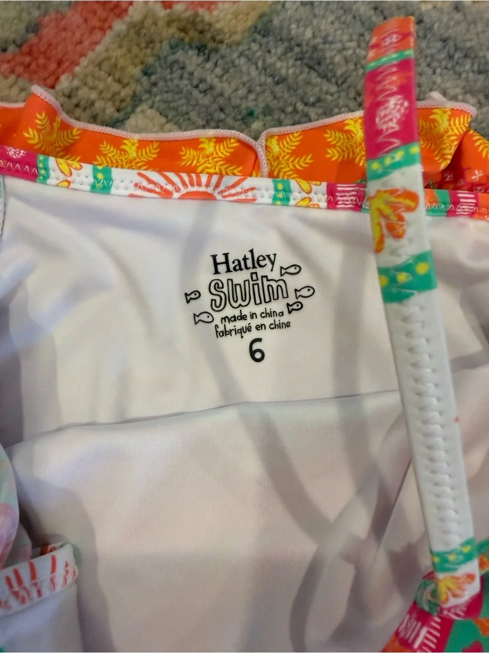 Hatley Girls' Ornate Tropical Ruffle Trim Swimsuit one piece size 6